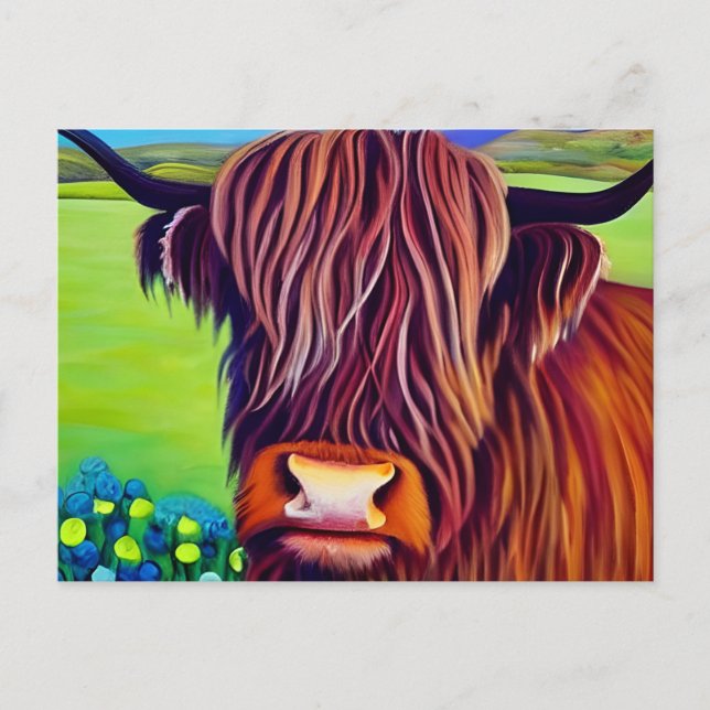 Portrait Highland Cow Painting Postkarte (Vorderseite)