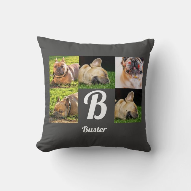 Portrait Hunde Foto Collage Monogramm auf grau Kissen (Vorderseite)