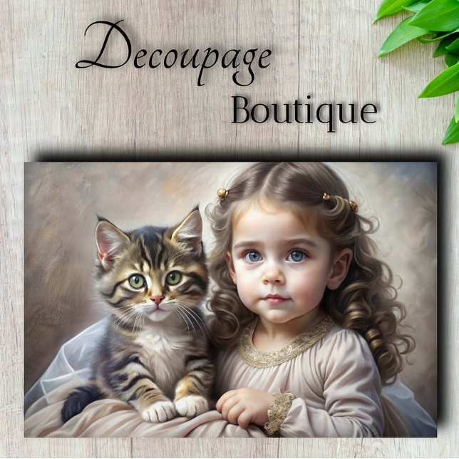 Portrait "Kind und Kinder" Seidenpapier (Child And Kitten Portrait Decoupage Tissue Paper
)