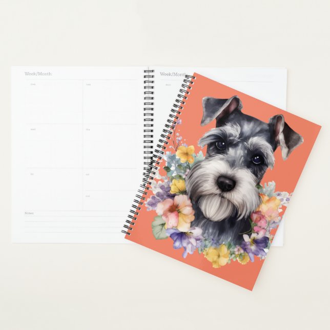 Portrait mignon Schnauzer avec fleurs (Devant avec enveloppe)