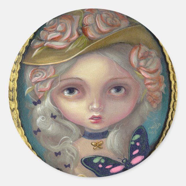 "Portrait mit einem Flower Hat"-Aufkleber Runder Aufkleber (Vorderseite)