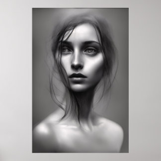 Portrait noir et blanc de femme poster imprimable