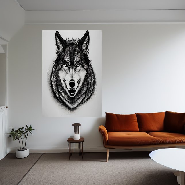 Portrait noir et blanc d'un loup | AI Art Poster (Créateur téléchargé)