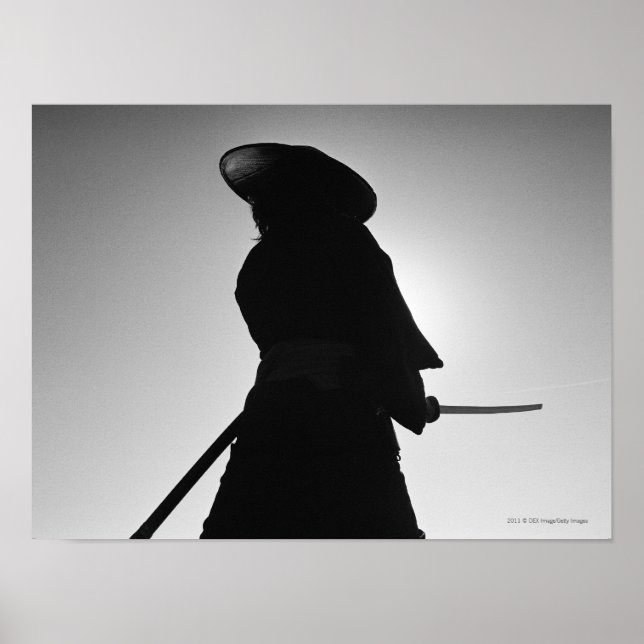 Portrait of a Samurai warrior holding a sword Poster (Vorne)