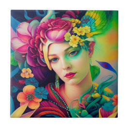 Portrait of a Woman Adorned with Flowers Fliese