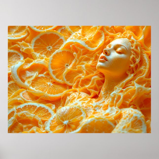 Portrait of Woman Unter den Orangen - Frische Fruc Poster (Vorne)