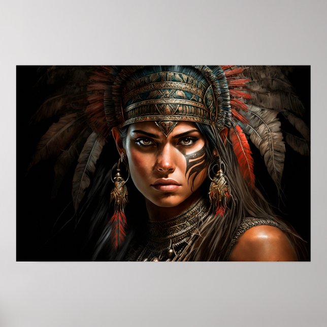Portrait-Ölgemälde der Maya-Kriegerin Poster (Vorne)
