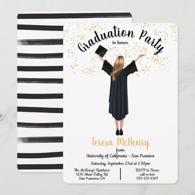 Portrait personnalisé Invitations de diplômes (Devant / Derrière)