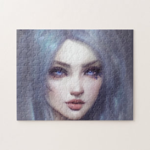 Portrait Pink Hair Blue Eyes Lips Young Woman