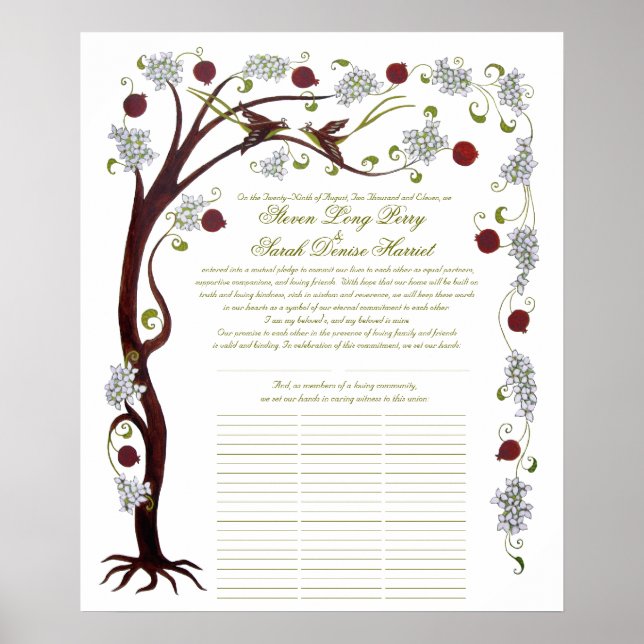 Portrait "Quaker Wedding Tree of Life" (60 Gäste) Poster (Vorne)
