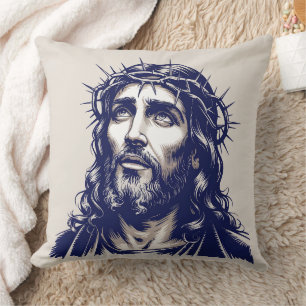 Portrait sacré de Jésus - Coussin d'art Vintage