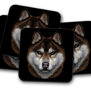 Portrait sibérien Husky   Dessous de verre majesti
