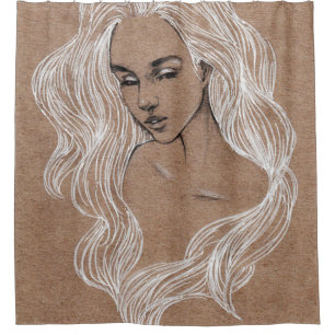 Portrait Sketch: Junge Girl Illustration Duschvorhang