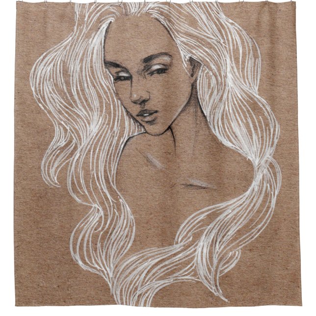 Portrait Sketch: Junge Girl Illustration Duschvorhang (Vorderseite)