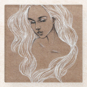 Portrait Sketch: Junge Girl Illustration Glasuntersetzer