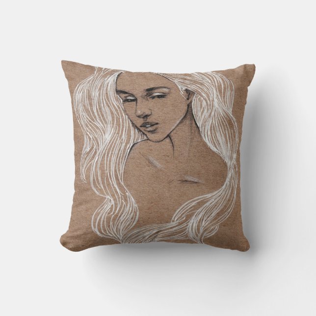 Portrait Sketch: Junge Girl Illustration Kissen (Vorderseite)