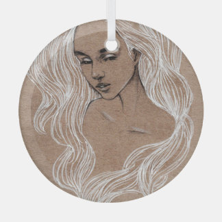 Portrait Sketch: Junge Girl Illustration Ornament Aus Glas