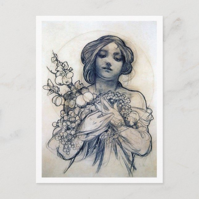 Portrait (Studie), Alphonse Mucha Postkarte (Vorderseite)