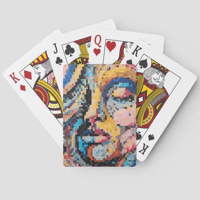 Portrait über die farbenfrohe Pixeldarstellung Spielkarten (Rückseite)