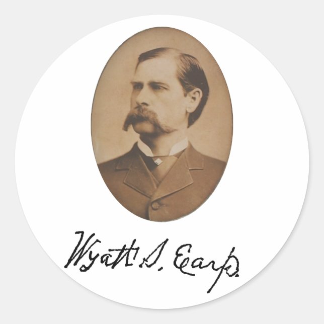 Portrait und Signatur von Wyatt Earp Runder Aufkleber (Vorderseite)