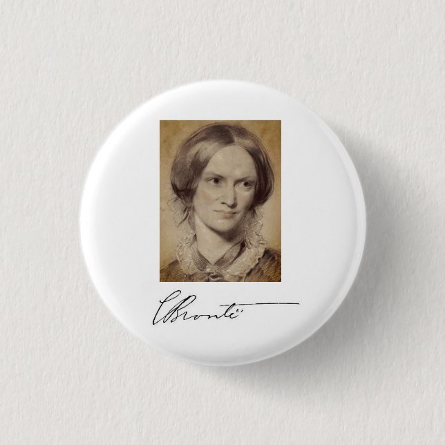 Portrait und Unterschrift von Charlotte Brontë Button (Vorderseite)
