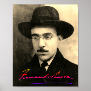 Portrait und Unterschrift von Fernando Pessoa Poster