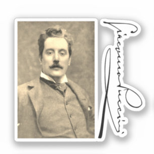 Portrait und Unterschrift von Giacomo Puccini Aufkleber