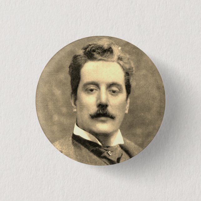 Portrait und Unterschrift von Giacomo Puccini Button (Vorderseite)
