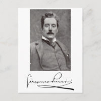 Portrait und Unterschrift von Giacomo Puccini