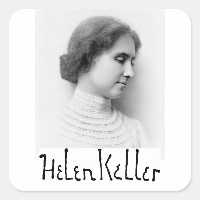 Portrait und Unterschrift von Hellen Keller Quadratischer Aufkleber (Vorderseite)