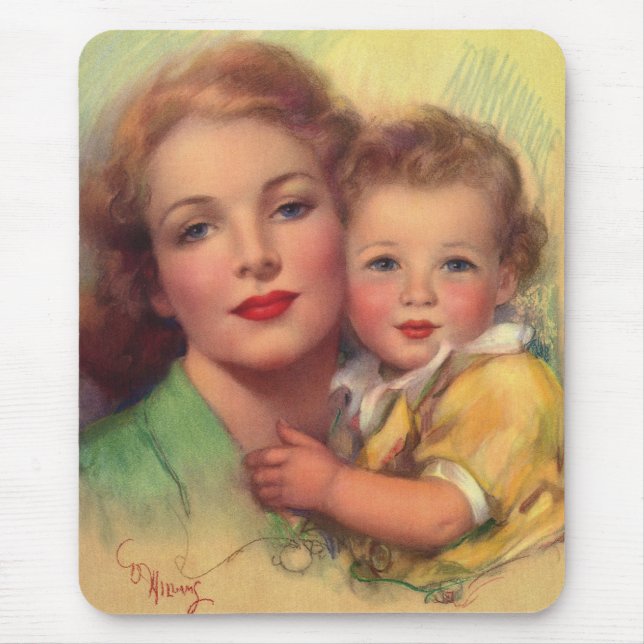 Portrait Vintager Mutter- und Kinderfamilie Mousepad (Vorne)