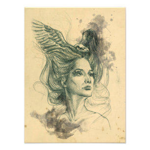 Portrait Vogelschädel und Flügel Surreale Kunst Fotodruck