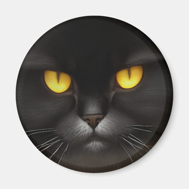 Portrait von Angry Fluffy Black Persian Cat Face Magnet (Vorne)
