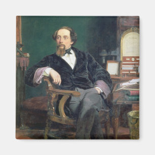 Portrait von Charles Dickens (Öl auf Leinwand) Magnet