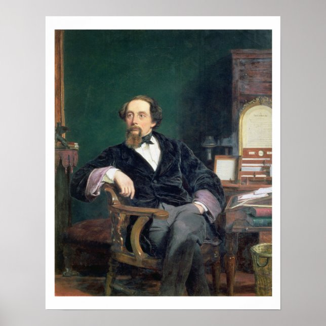 Portrait von Charles Dickens (Öl auf Leinwand) Poster (Vorne)