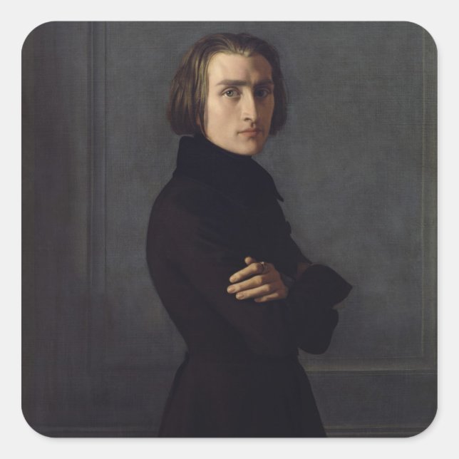 Portrait von Franz Liszt 1839 Quadratischer Aufkleber (Vorderseite)