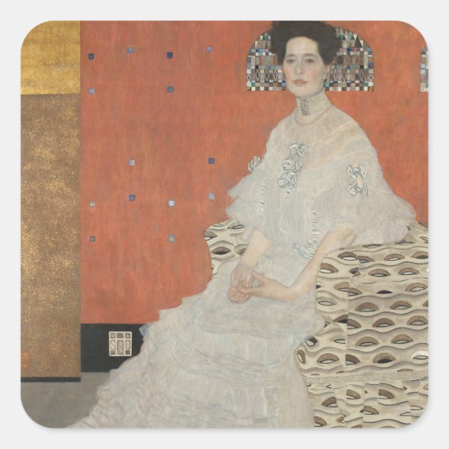 Portrait von Fritza Riedler von Gustav Klimt Quadratischer Aufkleber (Vorderseite)