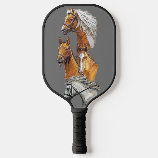 Portrait von Hand zeichnend Pferden Pickleball Schläger (Vorderseite)
