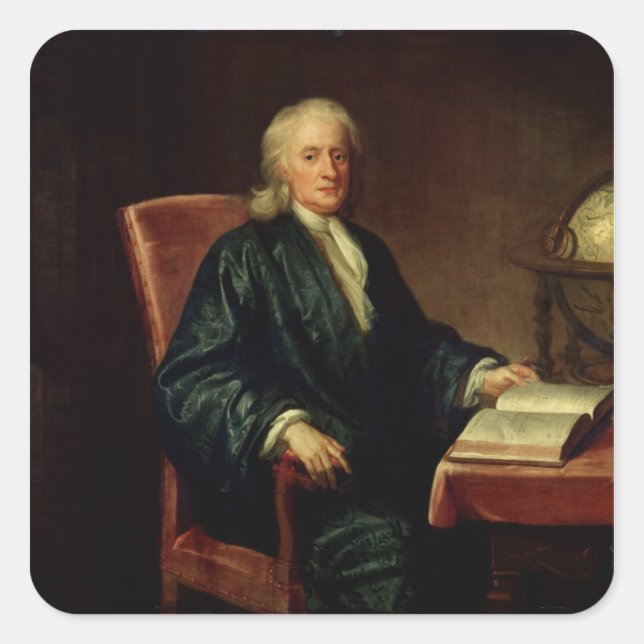 Portrait von Isaac Newton, c.1726 Quadratischer Aufkleber (Vorderseite)