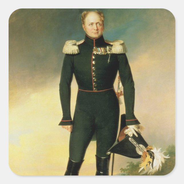 Portrait von Kaiser Alexander I. 1825 Quadratischer Aufkleber (Vorderseite)