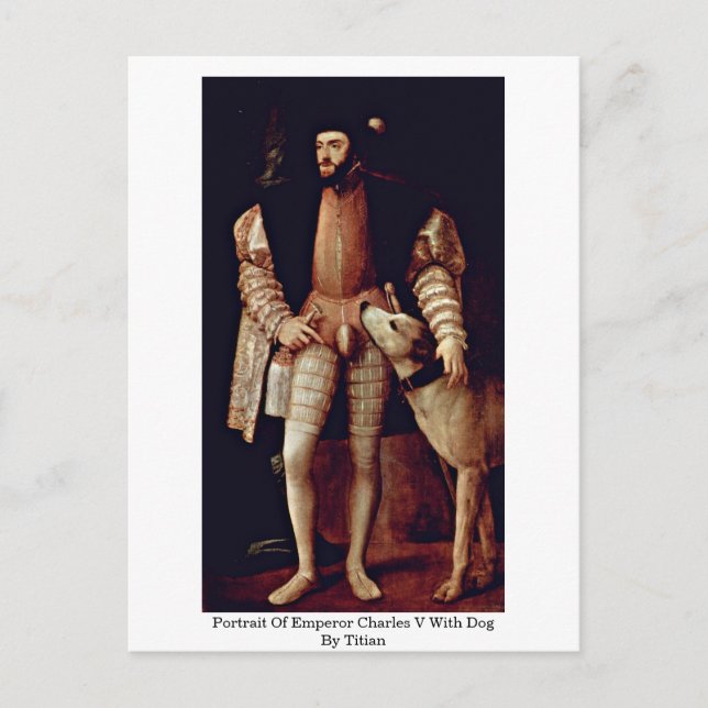 Portrait von Kaiser Charles V mit Hund von Tizian Postkarte (Vorderseite)