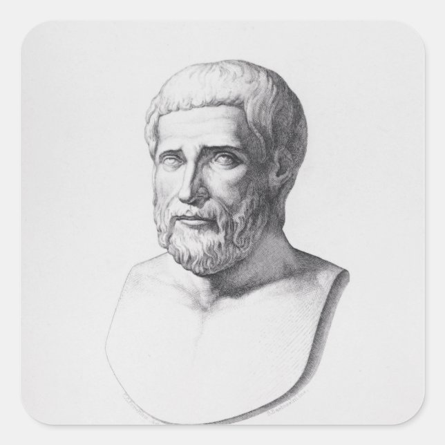 Portrait von Pythagoras Quadratischer Aufkleber (Vorderseite)