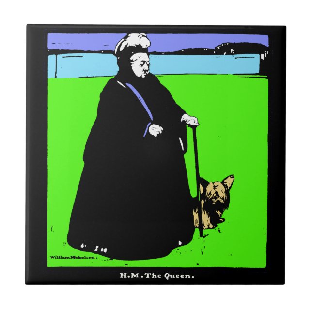 Portrait von Queen Victoria und Yorkie Dog Fliese (Vorderseite)