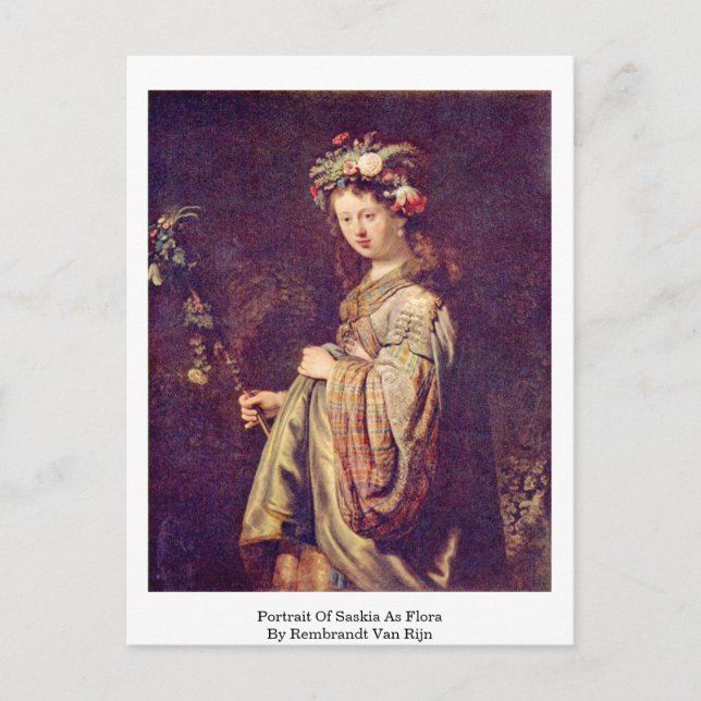 Portrait von Saskia als Flora durch Rembrandt Van  Postkarte (Vorderseite)