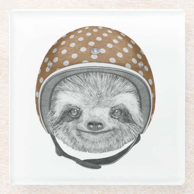 Portrait von Sloth| Motorradhelm Glasuntersetzer (Vorderseite)
