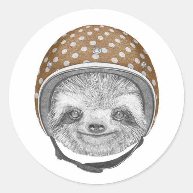 Portrait von Sloth | Motorradhelm Runder Aufkleber (Vorderseite)
