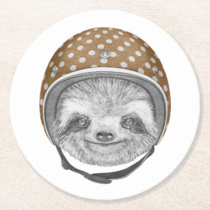 Portrait von Sloth Motorradhelm Runder Pappuntersetzer