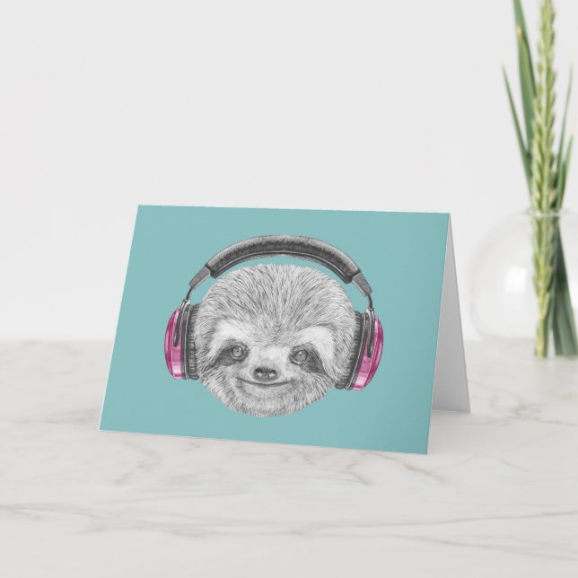 Portrait von Sloth | Tragen von Kopfhörern Karte (Vorderseite)