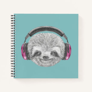Portrait von Sloth Tragen von Kopfhörern Notizbuch