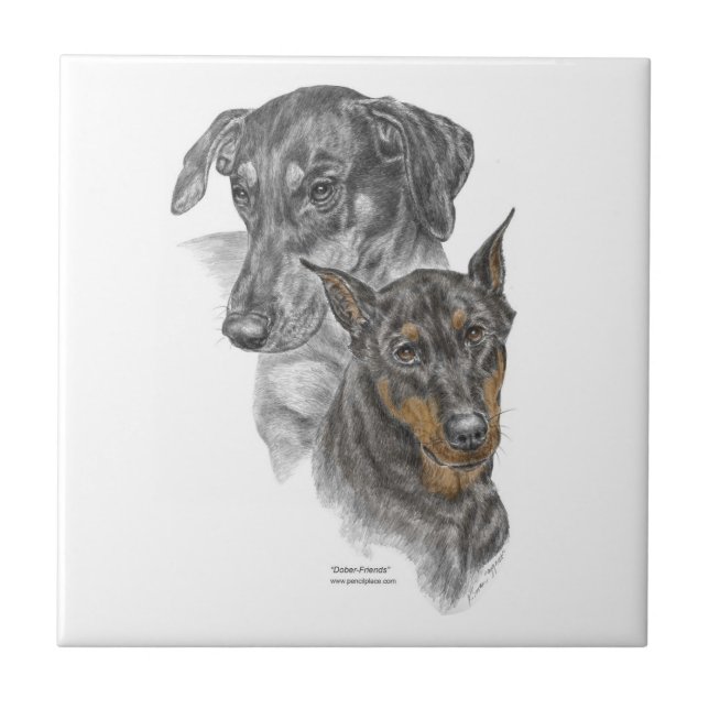 Portrait von zwei Dobermans Fliese (Vorderseite)